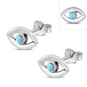 Synthetic Opal Evil Eye Stud Silver Earrings, e331